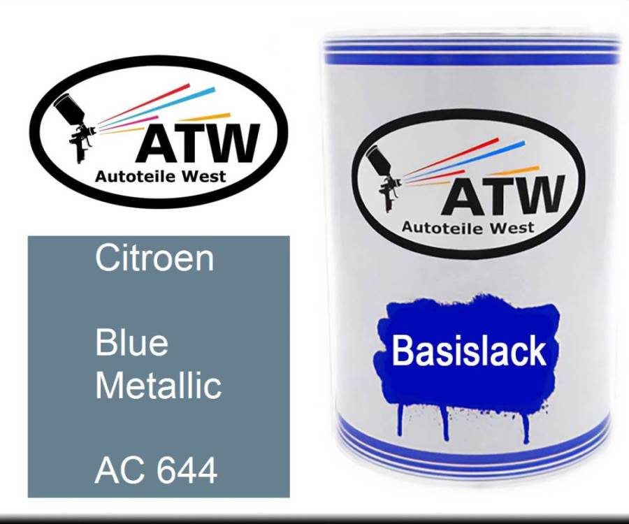 Citroen, Blue Metallic, AC 644: 500ml Lackdose, von ATW Autoteile West.